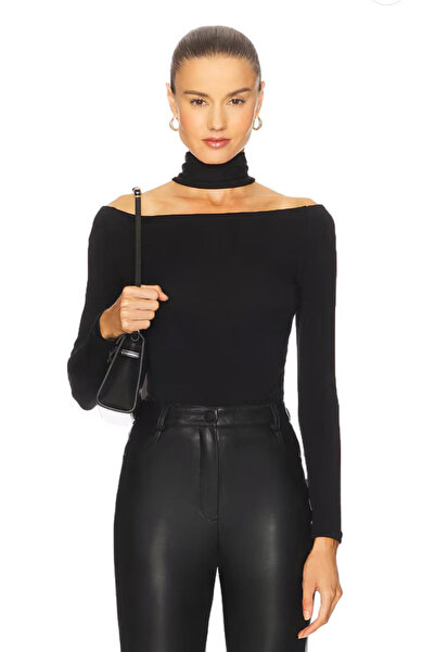 AFR CLOTHES بدلة نسائية سوداء بدون أكتاف مع ياقة نصفية وسحاب سفلي