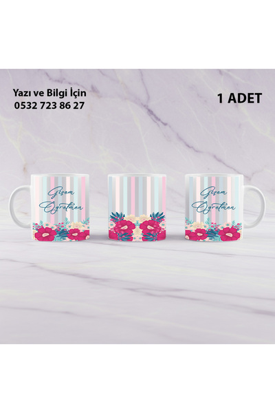 Ceymas Hediyelik Öğretmenler Günü Çiçek Baskılı Kupa Bardak Öğretmene Hediyel...
