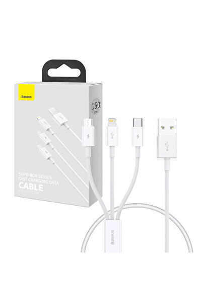 Baseus Cablu încărcare rapidă USB la M+L+C Superior Data 3.5A 0,5m (alb)