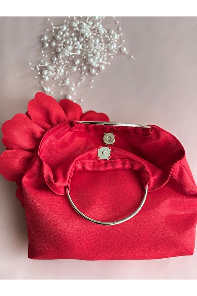 GUSTELLO Red Silver Metal D Handle 3D Rose Motif Handbag |   Wedding/Invitation Combinations