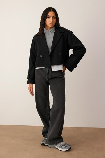 HAKKE Dokuma Trençkot Crop Blazer CEKET