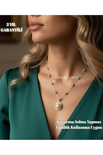 İNN JEWELLERY 316L Steel Necklace Tarnish-Free Antiallergic with Pearl Figure (2 Years Importer Warranty)