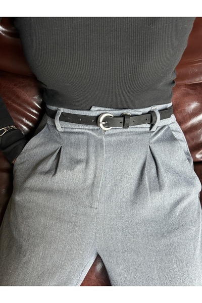 LİA KEMER Stance Round Patterned Women's Silver Buckle Suede Waist Belt Coat Belt Dress Belt Trouser Belt