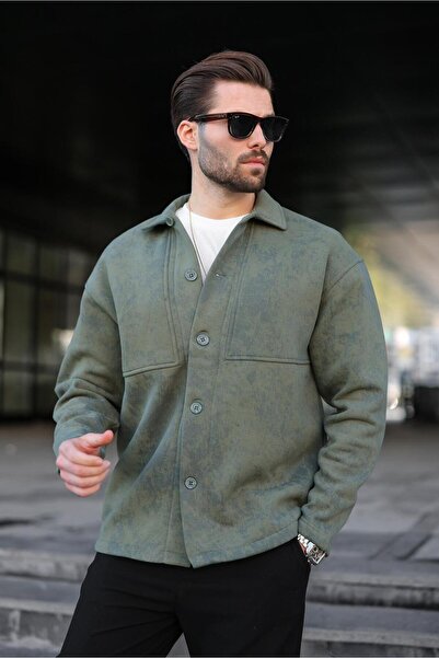 Madmext Khaki Fleece Lined Shirt Jacket E6767