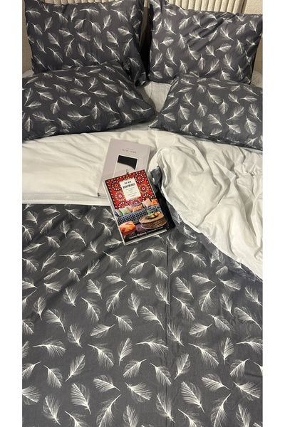 SADEN HOME Elastic Fitted Sheet Duvet Cover Set Double Size Feather Pattern