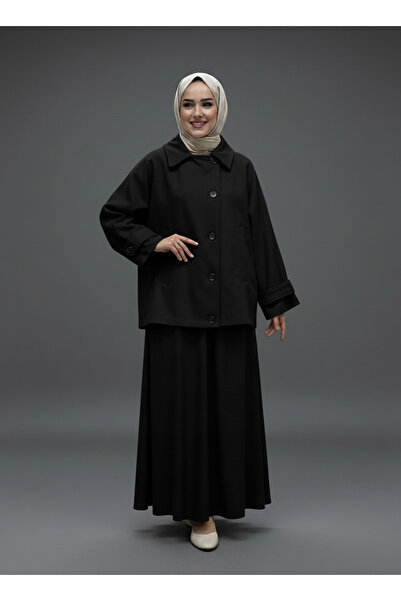 BENAHOLL Aliona Short Coat with Epaulet Sleeves and Batwing Sleeves-Ek687 Black