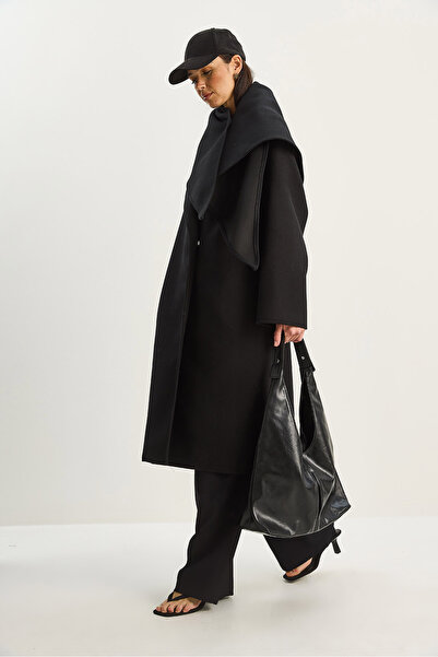 Bianco Lucci Women's Lapel Collar Coat with Scarf Accessory Oversized Cashmere Coat 0215 60283771