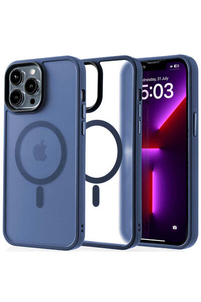 Casey Studios Husa Magsafe iPhone 13 Pro Max, Slim, Incarcare Wireless, Margini Ridicate, Albastru Inchis