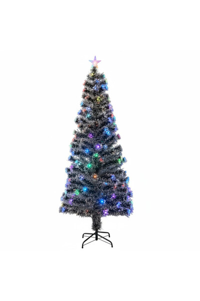 PROCART Artificial Christmas tree, LED and fiber optic lighting, star top, 210 cm