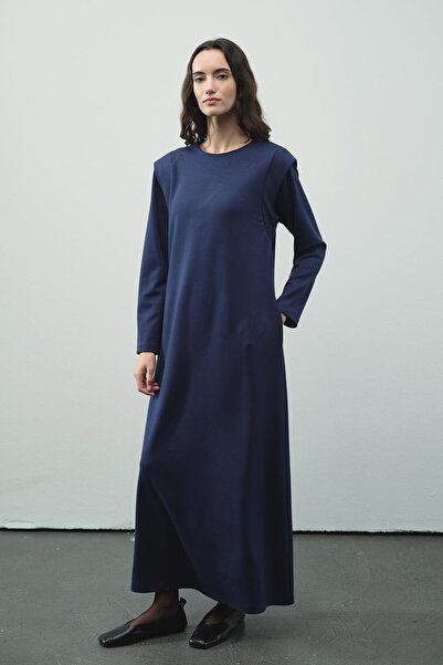 Hooopstore Aller Detailed Compact Cotton Navy Blue Dress