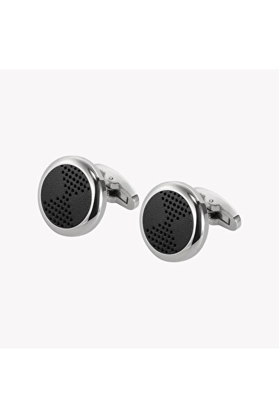 ZINK Men's Stainless Steel & Black Leather Cufflink | ZJCL002S