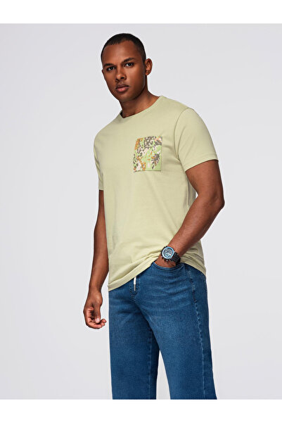OMBRE Men's Cotton T-Shirt with Printed Pocket - Light Olive V2 OM-TSPT-0227