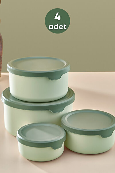 grimorlife 4 Leakproof Round Food Storage Containers 0.45 Lt + 0.80 Lt + 1.5 Lt + 2.5 Lt. Green