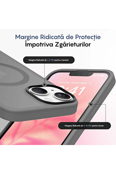 Casey Studios Magsafe Case iPhone 14, Slim, Wireless Charging, Raised Edges, Light Gray