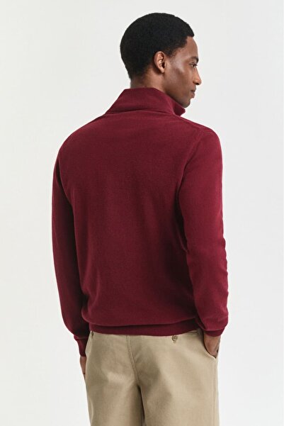 Gant Men's Regular Fit Zippered Collar Wool Sweater - Burgundy