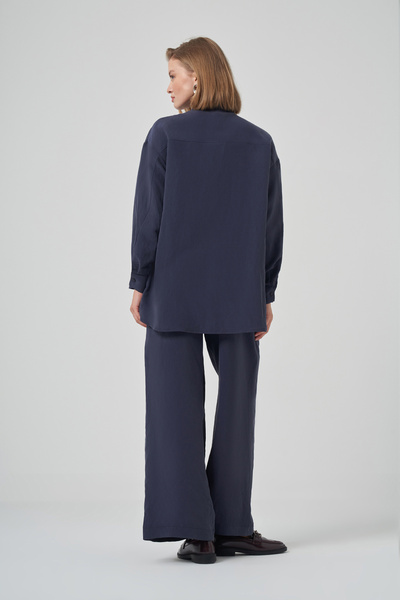 Nuss Shirt Wide Leg Pants Set 1021 Navy Blue