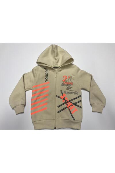 Baby Slon Kids Clup Kışlık 3 iplik 25 baskılı fermuarlı kapüşonlu erkek sweat...