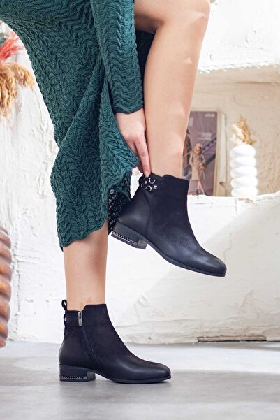 Adım Adım Women's Genuine Leather Short Heeled Boots