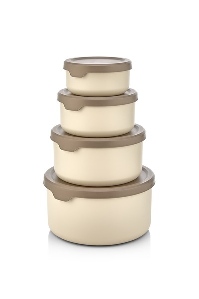 grimorlife 4 Leak-Proof Round Food Storage Containers 0.45 Lt + 0.80 Lt + 1.5 Lt + 2.5 Lt. Beige