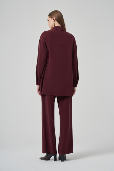 Nuss Pul Detail Shirt Pants Set 1031 Plum