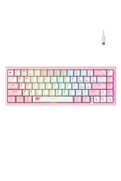 Havit Tastatura mecanică de gaming KB874L RGB (roz și alb) (QWERTY)