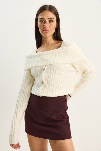 Bianco Lucci Women's Boat Neck Button Detailed Knitwear Sweater 9059 60283778