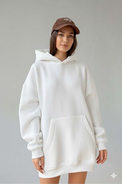 Afri سويت شيرت نسائي قصة فضفاضة أبيض اللون 3 خيوط ش مبطن بالصوف ك بغطاء رأس ج...