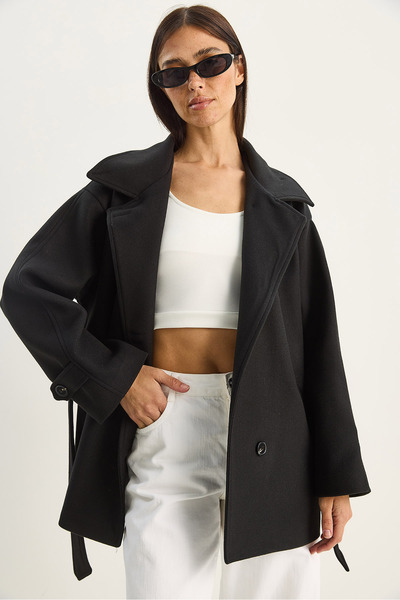 Bianco Lucci Γυναικείο παλτό διπλό πέτο με λεπτομέρεια με λαιμόκοψη και λεπτομέρεια με κορδόνι με επένδυση από κασετίνα 0318 60283770