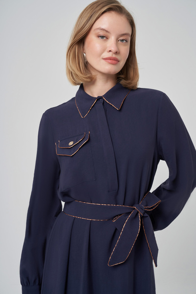 Nuss Pocket Detail Belted Dress 2005 Navy Blue