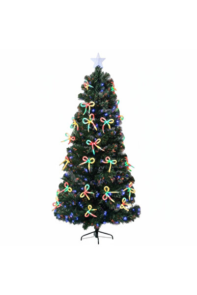 PROCART Artificial Christmas tree, multicolor fiber optic, 36 bows, star on top, height 180 cm