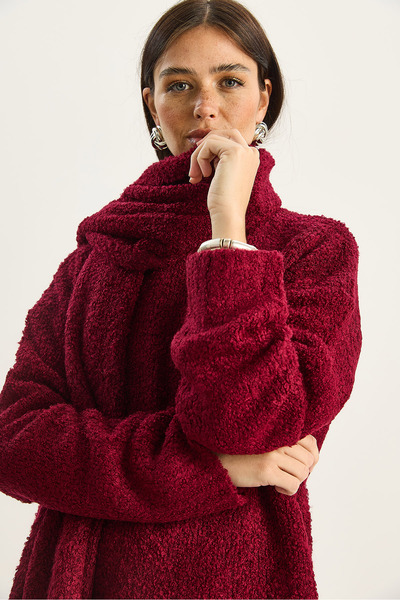 Bianco Lucci Women's Soft Textured Comfortable Cut Scarf Knitwear Set 2480 60283755