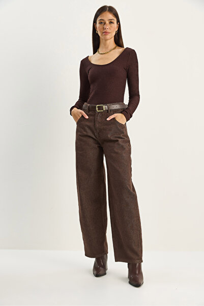 Bianco Lucci Women's Pocket Detailed Belted Baggy Denim Trousers 5288 60283781