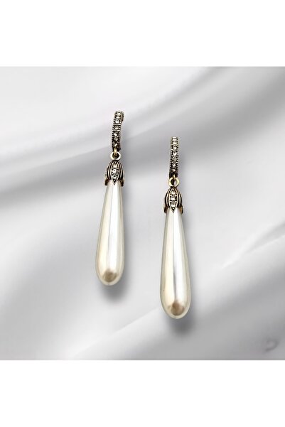 TMD AKSESUAR Long Drop Pearl Hoop Earrings Detailed Antique Earrings