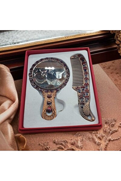 Bakır Center Mirror Comb Set Boxed Gift 12 cm Cast Copper Handcrafted Mirror Comb Set