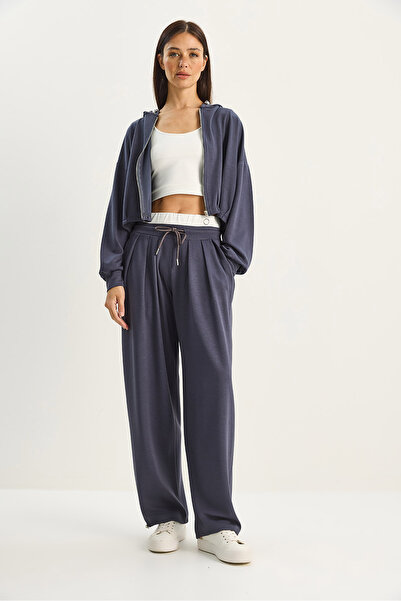 Bianco Lucci Set cu glugă cardigan crop pentru femei talie înaltă pantaloni modal relaxat 3 piese 4062 60283773