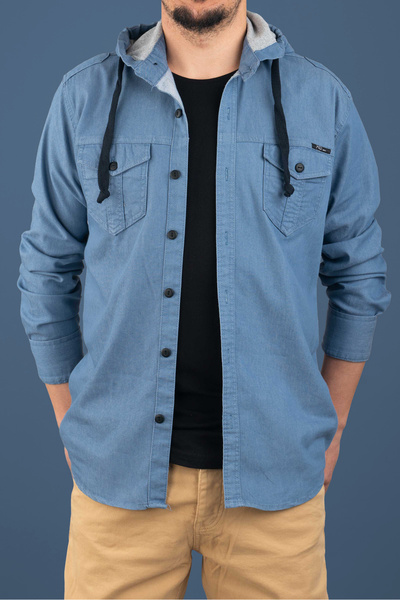 bombe Ανδρικό τζιν πουκάμισο με κουκούλα