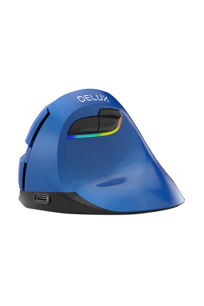 Delux M618Mini BT/2.4G 4000DPI RGB Wireless Vertical Mouse (Blue)