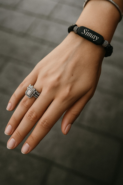 minoya Kişiye Özel Siyah Bileklik , Lazer Kazıma , İsimli Bileklik , Unisex B...