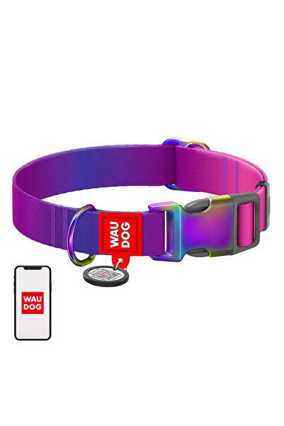 WAUDOG Nylon dog collar with QR code 15 mm wide, 25-35 cm long purple