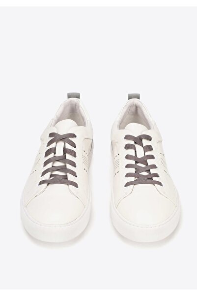 Wittchen Men's leather sneakers with patent leather inserts, white, leather