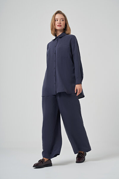 Nuss Shirt Wide Leg Pants Set 1021 Navy Blue