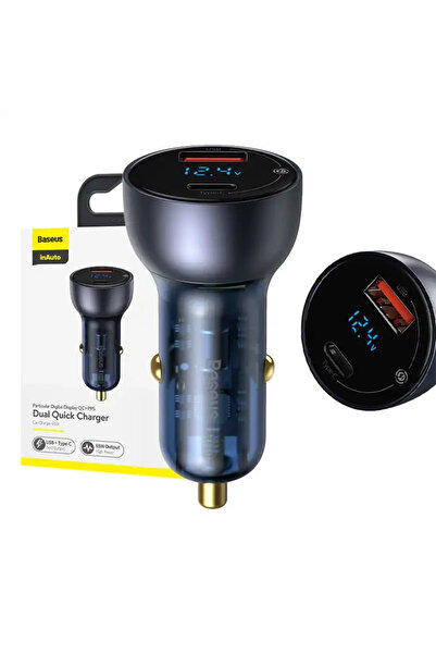 Baseus Particular Digital Display car charger with display, USB + USB-C, QC3.0+PD, 5A, 65W (gray
