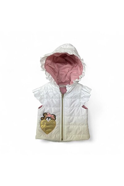 Gocoland Girl's Hooded Heart Bear Embroidered Puffer Vest