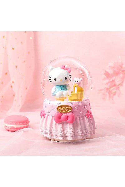 nesever store Hello Kitty Orta Boy Kar Küresi Işıklı, Müzikli, Pembe, 12x8