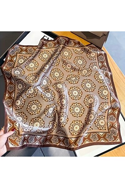 Accessories Hei Brown Patterned Stylish Silk-Look Women's Accessory Scarf Foulard