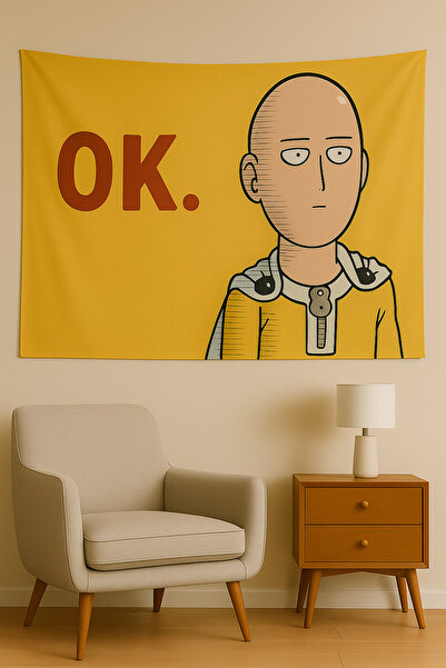 LUNA DİZAYN One Punch Man Temalı Duvar Örtüsü Ev Dekorasyon Duvar Halısı Tape...