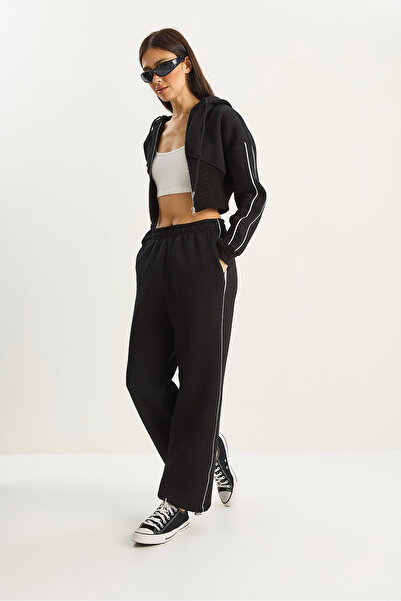 Bianco Lucci Women's Hooded Waist-Fitted Cardigan Loose Pants Three Thread Sh Fleece-Lined Bottom-Top Set 4051 60283774