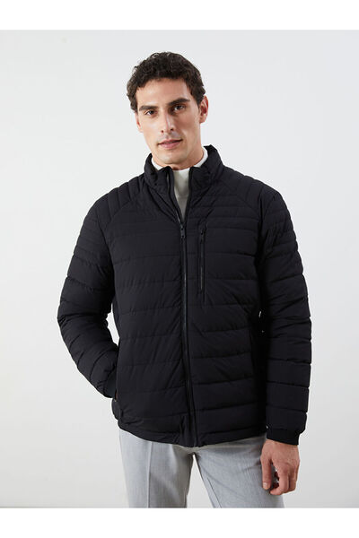 LC Waikiki Palton negru pentru bărbați cu guler vertical, model standard