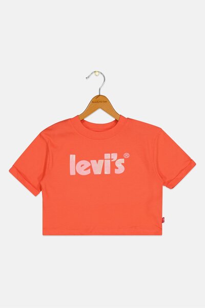 Levi's بلوزة بشعار العلامة التجارية بأكمام قصيرة وياقة دائرية للفتيات الصغيرا...