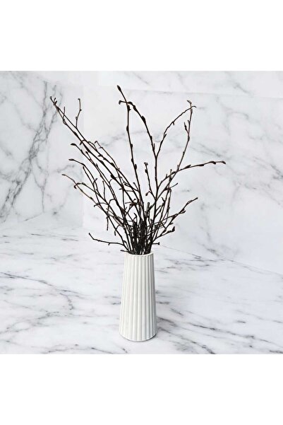 KumKum Doğal Siyah Kuru Gürgen Dalı Dekoru (40 cm) – Beyaz Vazolu